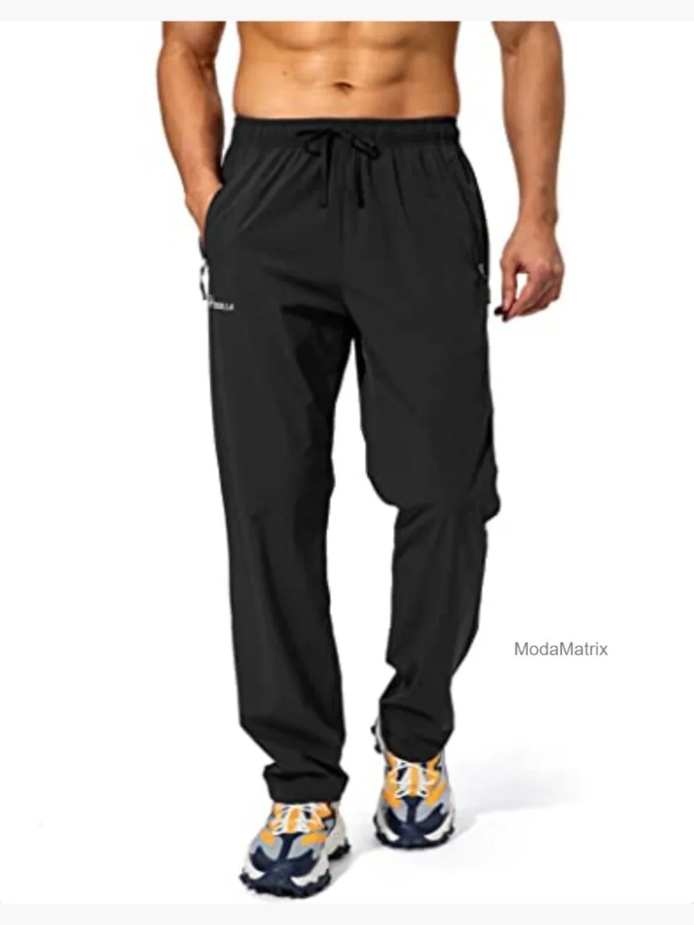 Men's Workout Athletic Pants Elastic Waist Jogging Running Pants with Zipper